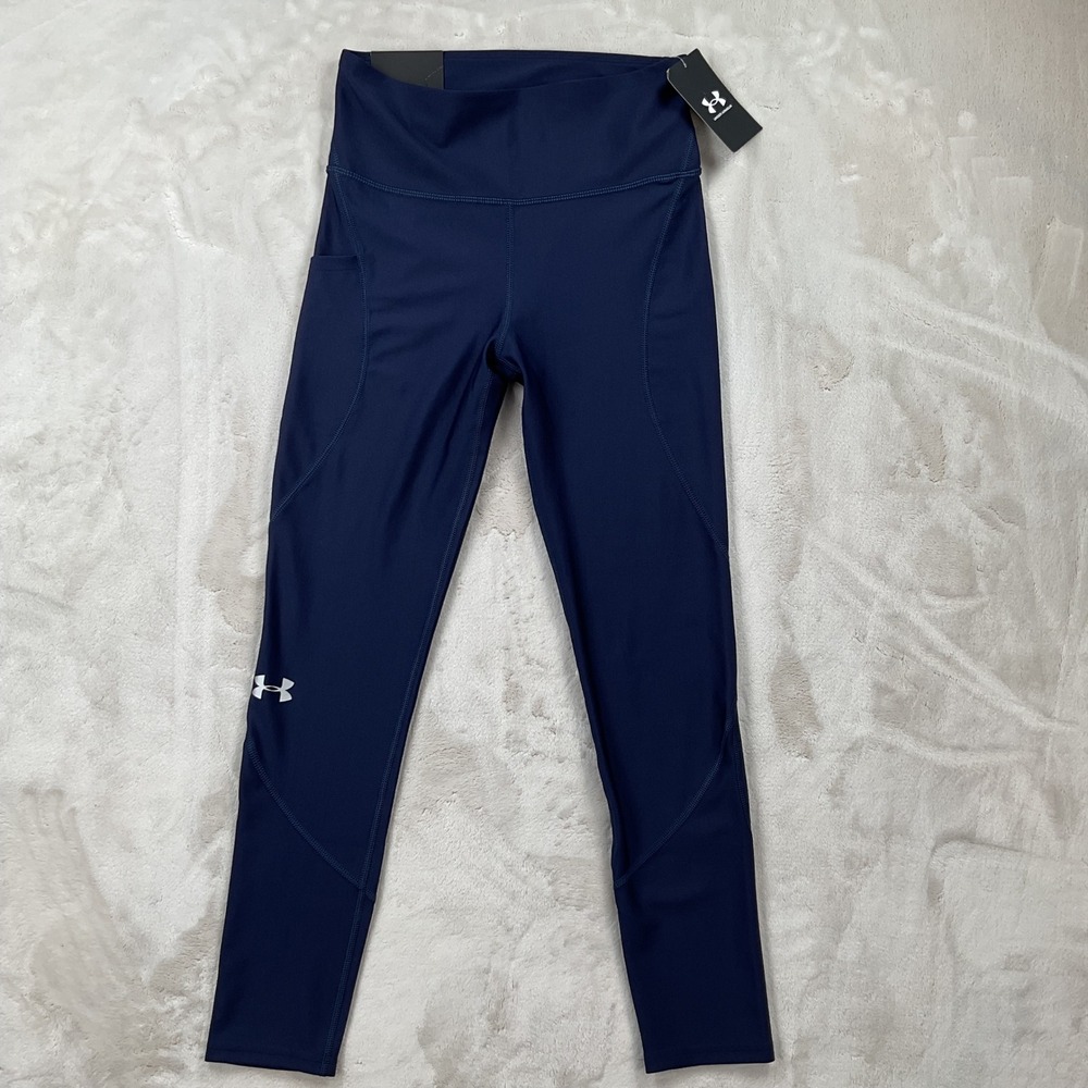 Under Armour Womens Team 7/8 Ankle Crop HeatGear Compression Leggings Navy SM